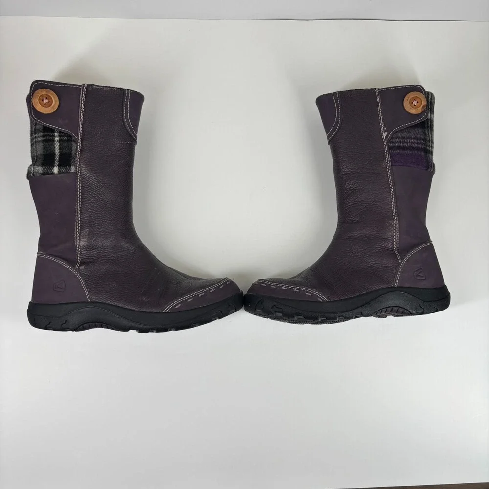 KEEN Darby Boots Kids Youth US 3 Sweet Grape Purple Plaid Leather Mid-Calf Boots